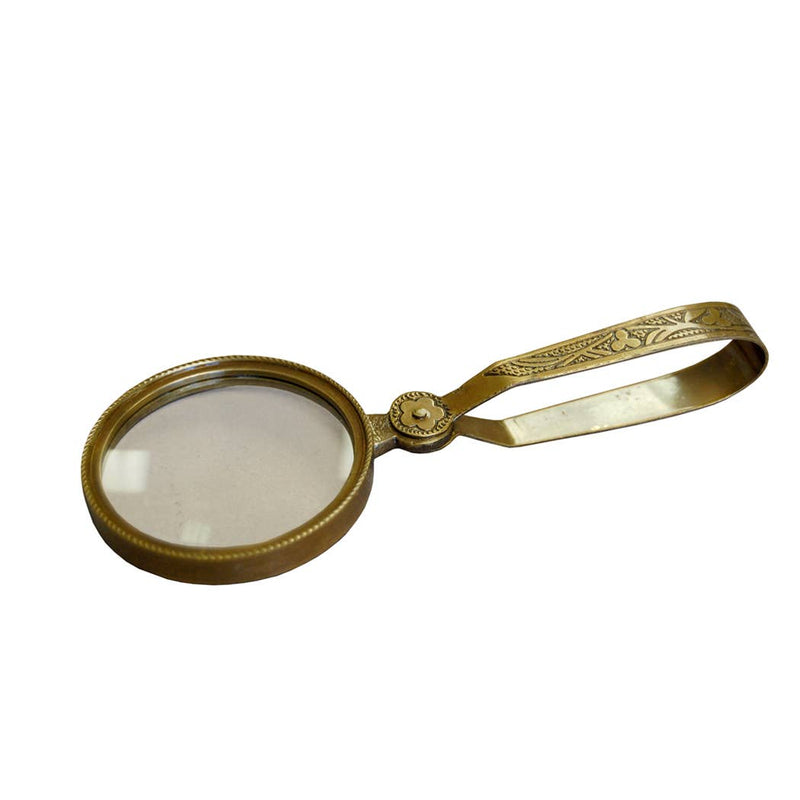 4-3/4" Antiqued Brass Magnifying Glass with Folding Handle