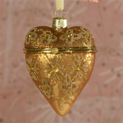 Bejeweled Heart Locket Ornament, Glass - Gold - Gold