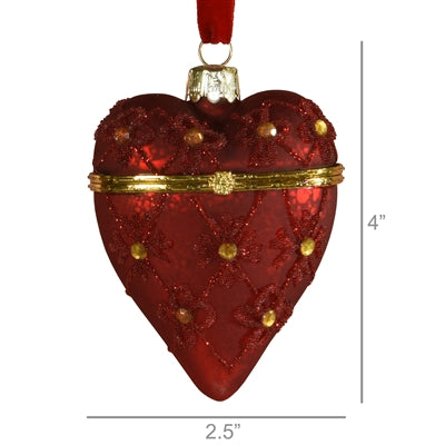 Bejeweled Heart Locket Ornament, Glass - Red - Red