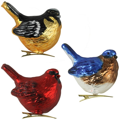 Bird Clip Ornaments, Glass, Set of 3