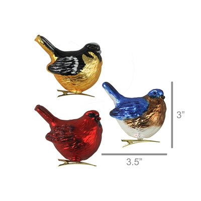 Bird Clip Ornaments, Glass, Set of 3