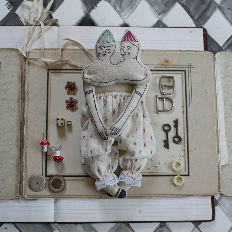 Twins, Cotton Wall Hanging, Art Doll