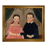 Girl in Pink with Brother, Painting Print on Canvas - Gold