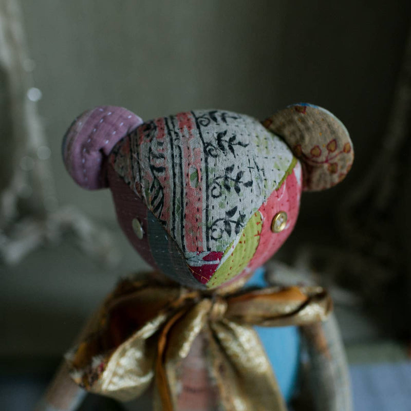 Kantha Teddy Bear - Soft Cotton Art Doll, One of a Kind