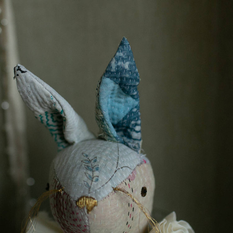 Kantha Ruffle Bun Rag Doll - Cotton-filled Art Doll