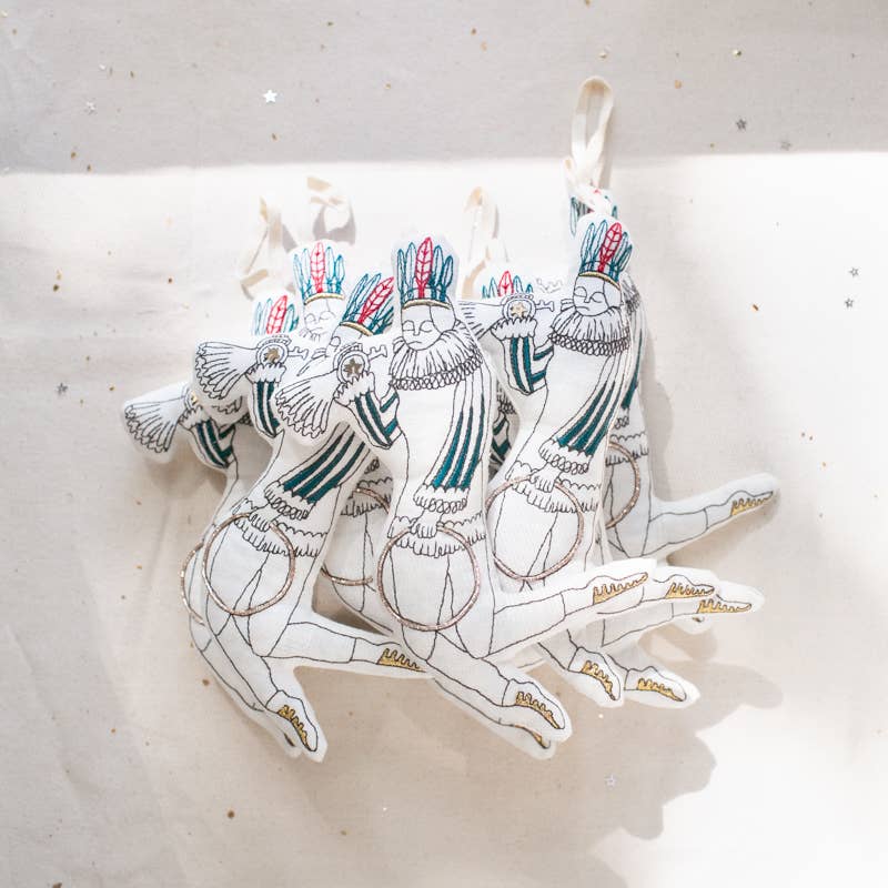 Feathered Hoop Man - Cotton-filled Art Doll