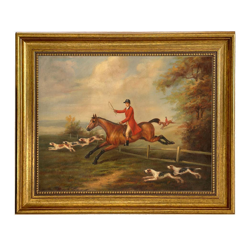 Fox Hunting Scene Framed Oil Painting Print on Canvas