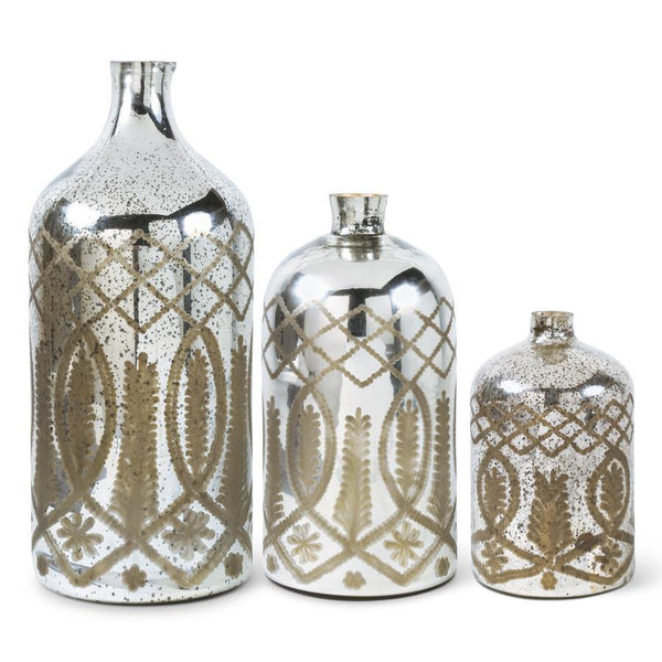 Etched Mercury Glass Bottle Vases
