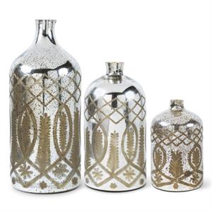Etched Mercury Glass Bottle Vases