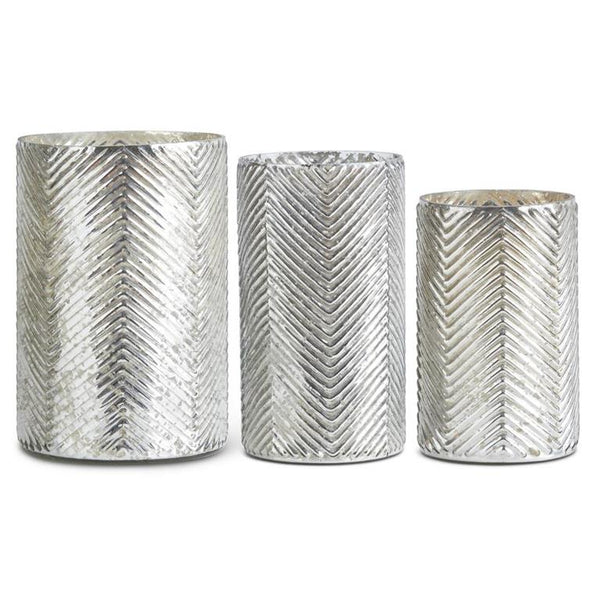 Herringbone Embossed Silver Mercury Glass