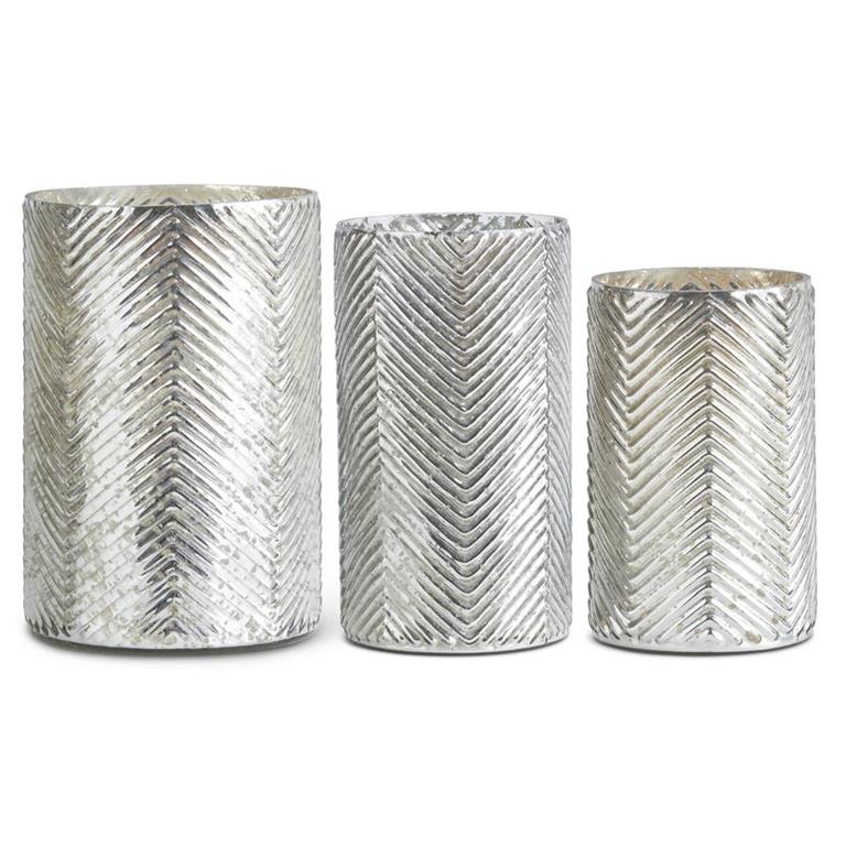 Herringbone Embossed Silver Mercury Glass