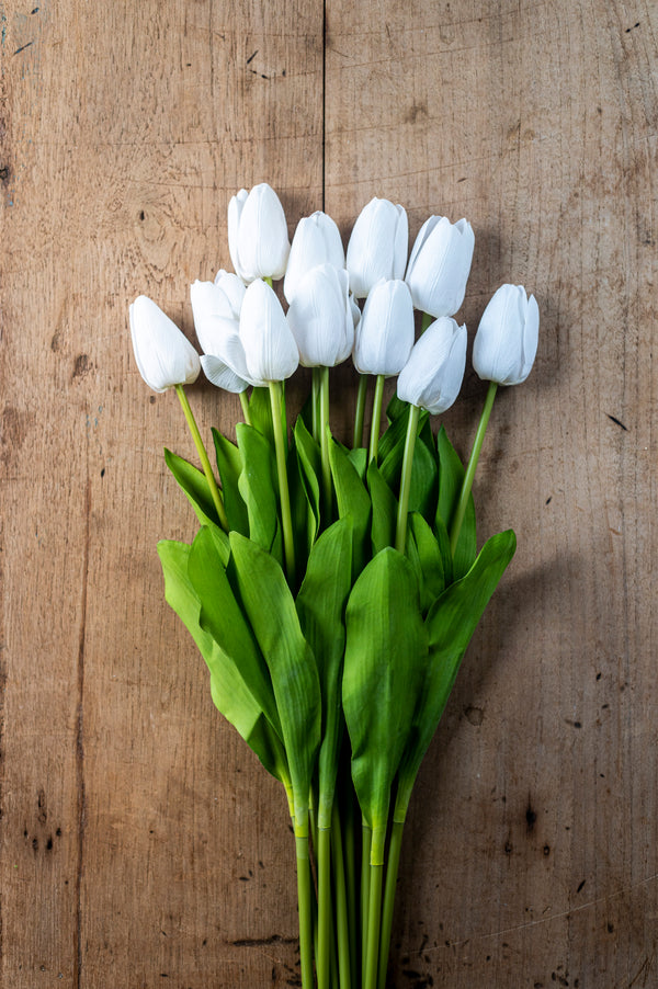 27" White Silk w/Real Touch Single Tulip Stem