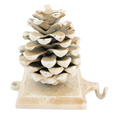 STOCKING HOLDER PINECONE - CAST IRON - WHITE