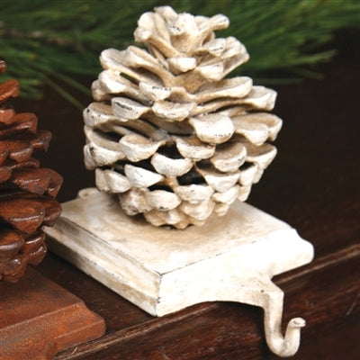 STOCKING HOLDER PINECONE - CAST IRON - WHITE