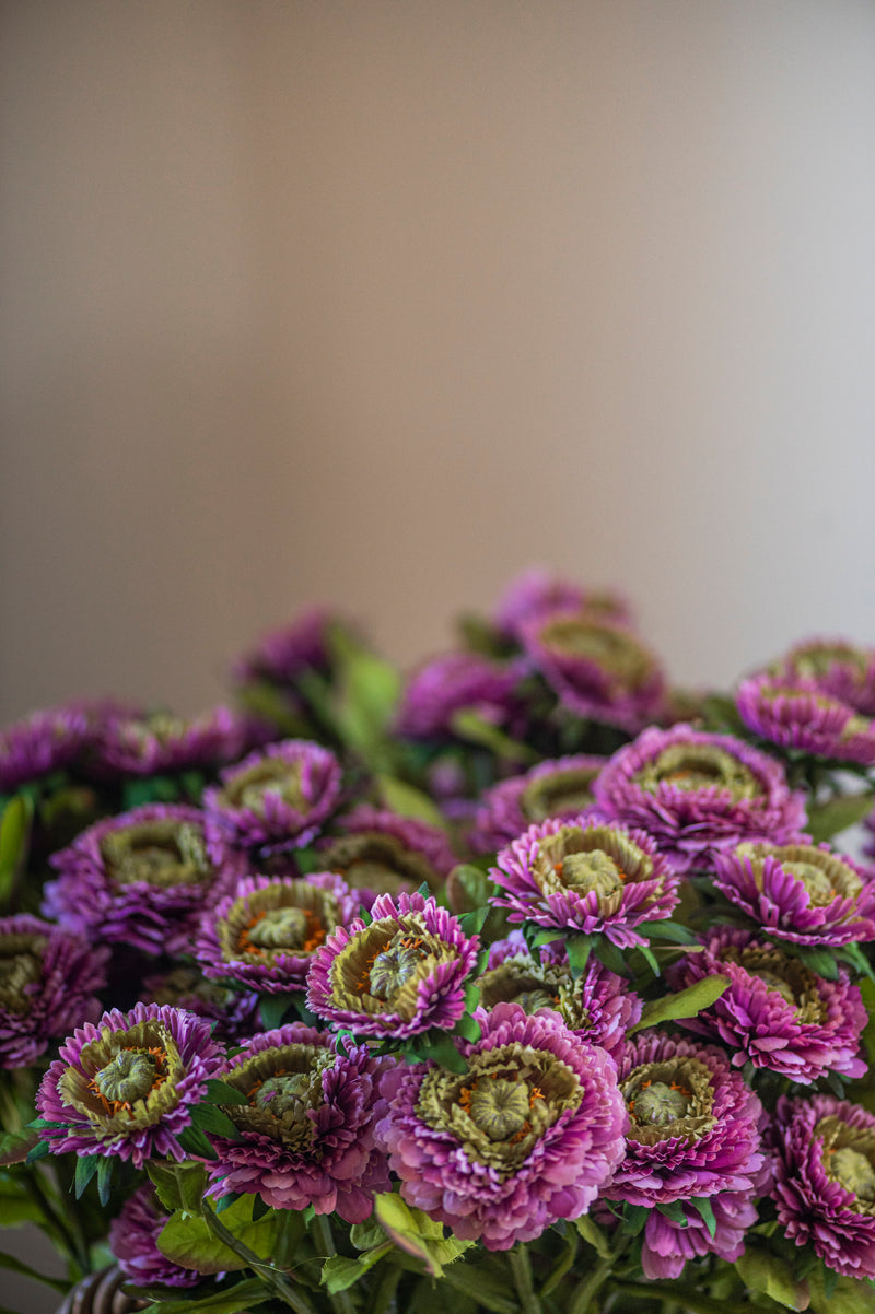 24" Triple Head Purple Zinnia Stem