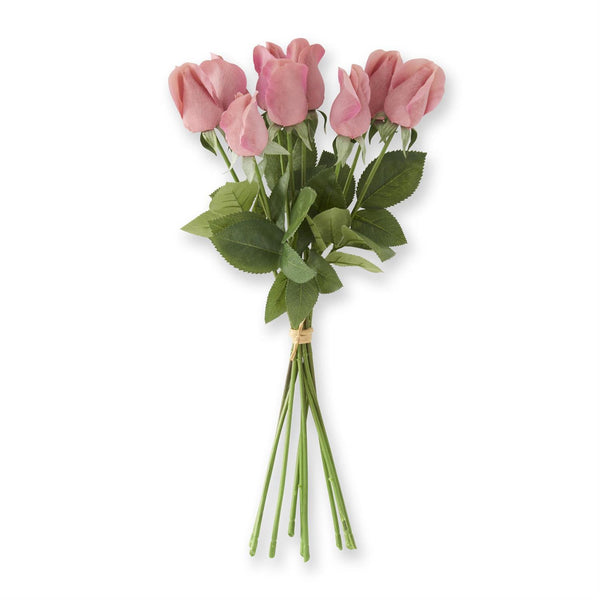 17.5 Inch Coral Real Touch Rose Bud w/Foliage Bundle (9 Stems)