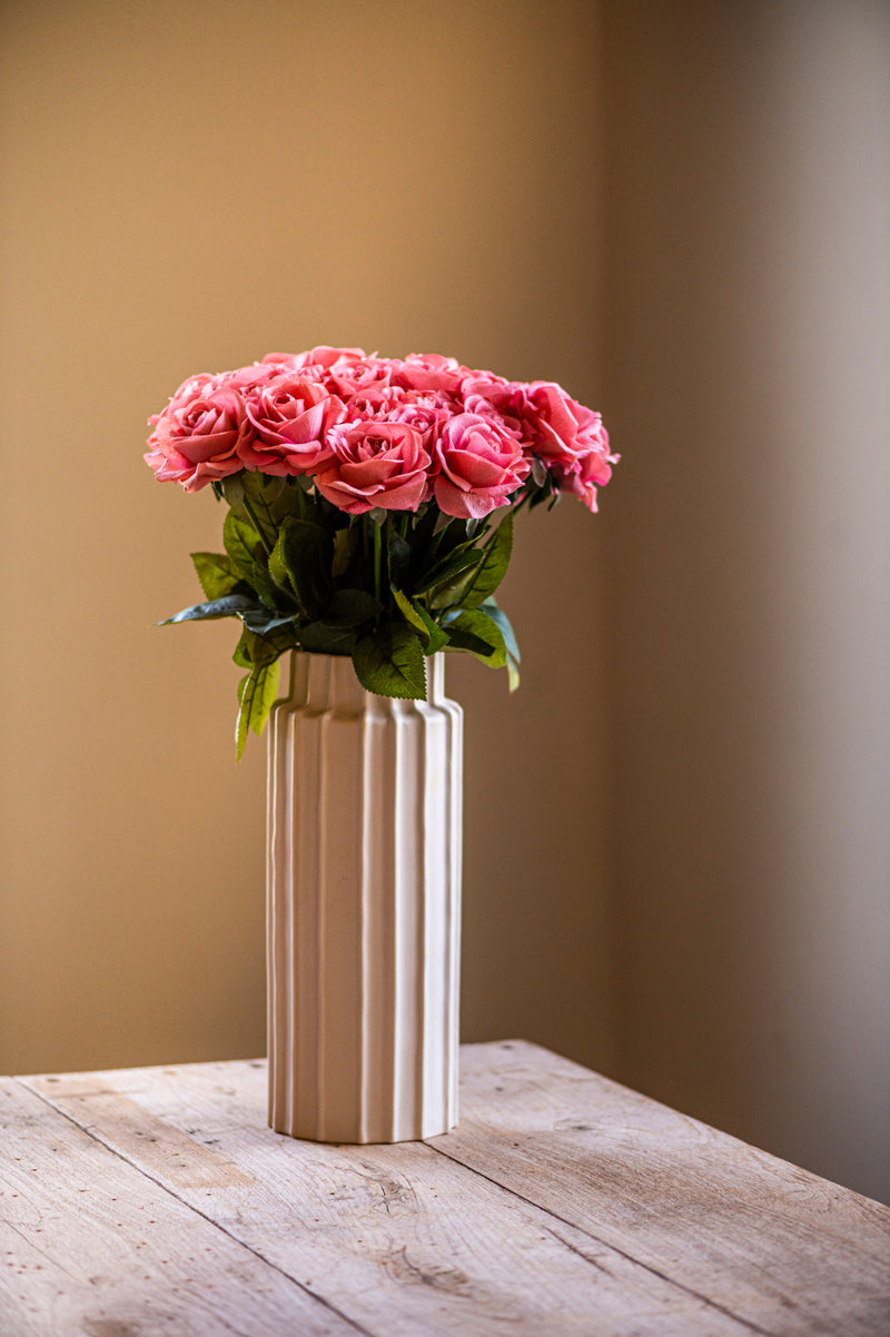 17 Inch Coral Real Touch Full Bloom Rose Stem w/Foliage Bundle (6