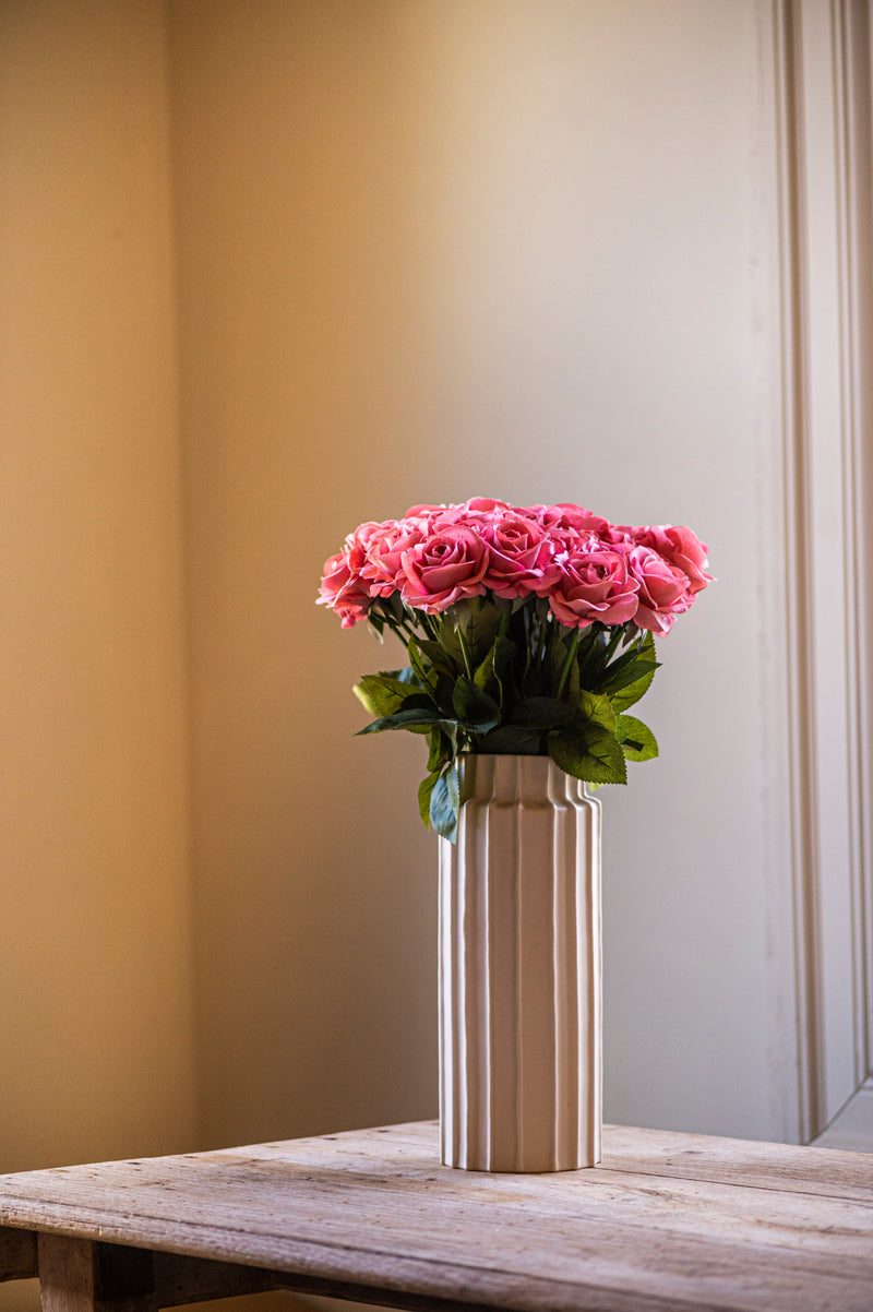 17 Inch Coral Real Touch Full Bloom Rose Stem w/Foliage Bundle (6