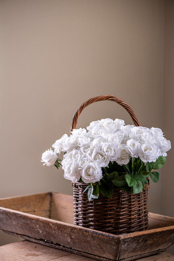 17" White Real Touch Full Bloom Rose Stem w/Foliage Bundle (6 Stems