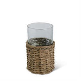 Clear Glass Cylinders in Woven Rattan Baskets