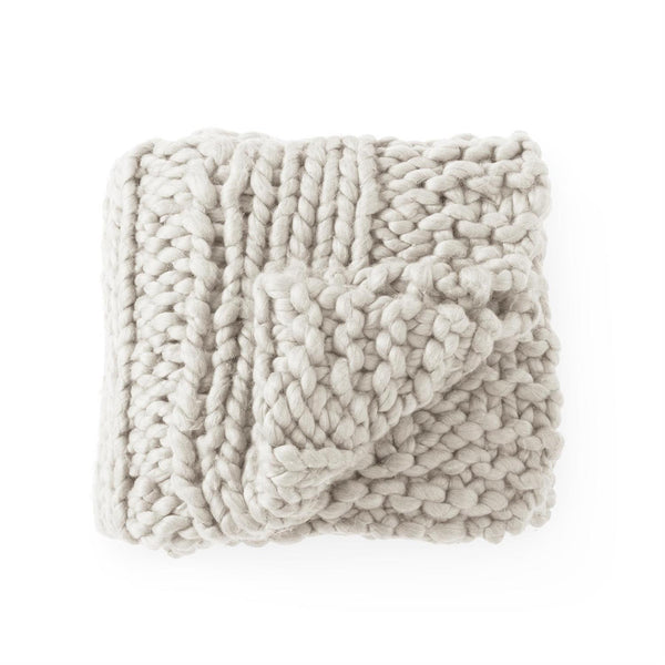 60" Cream Hand Knit Braided Throw Blanket