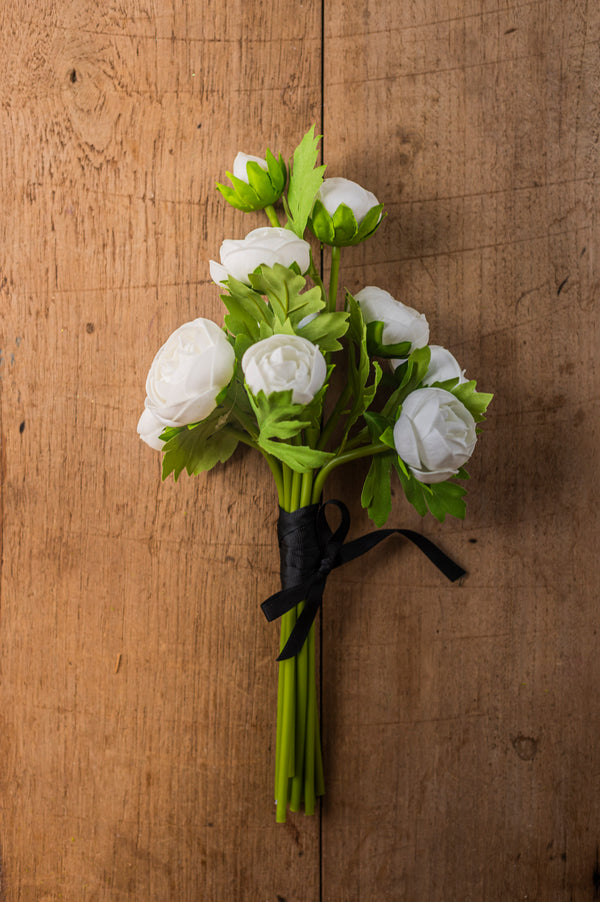 15 Inch White Real Touch Ranunculus Bundle (10 Stem