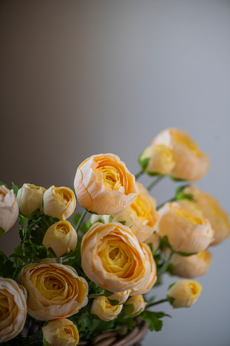 21" Yellow Real Touch 3 Head Ranunculus Stem