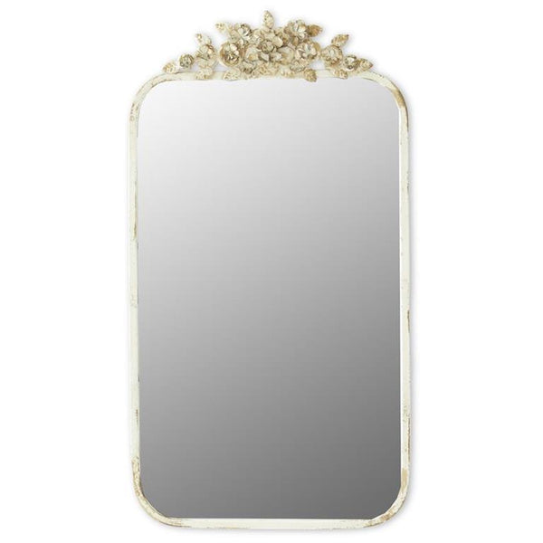 32" Rectangular Whitewashed & Gold Metal Framed Wall Mirror