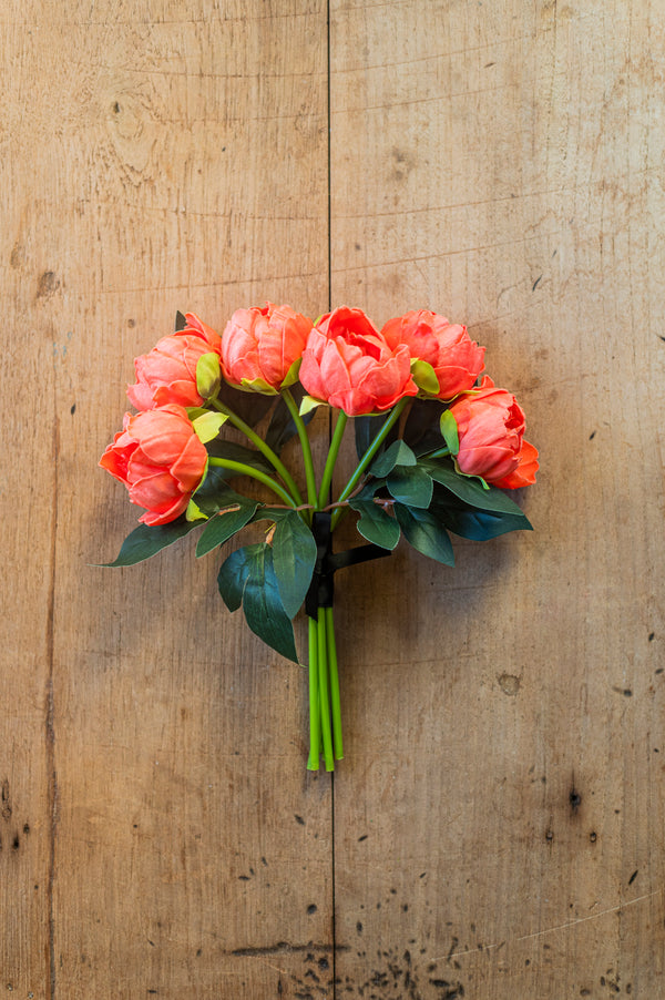12" Coral Real Touch Peony Bundle (6 Stem)