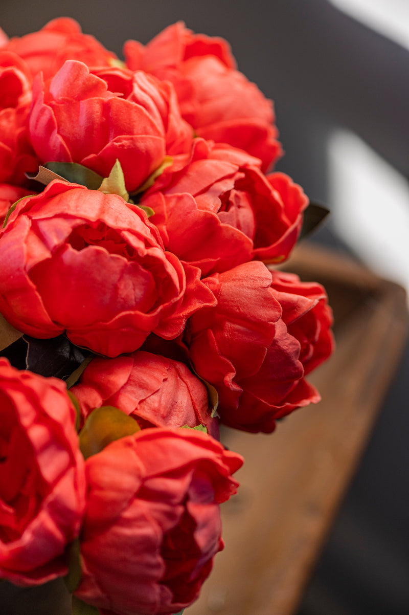 12" Coral Real Touch Peony Bundle (6 Stem)