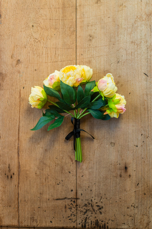 12" Yellow Real Touch Peony Bundle (6 Stem)