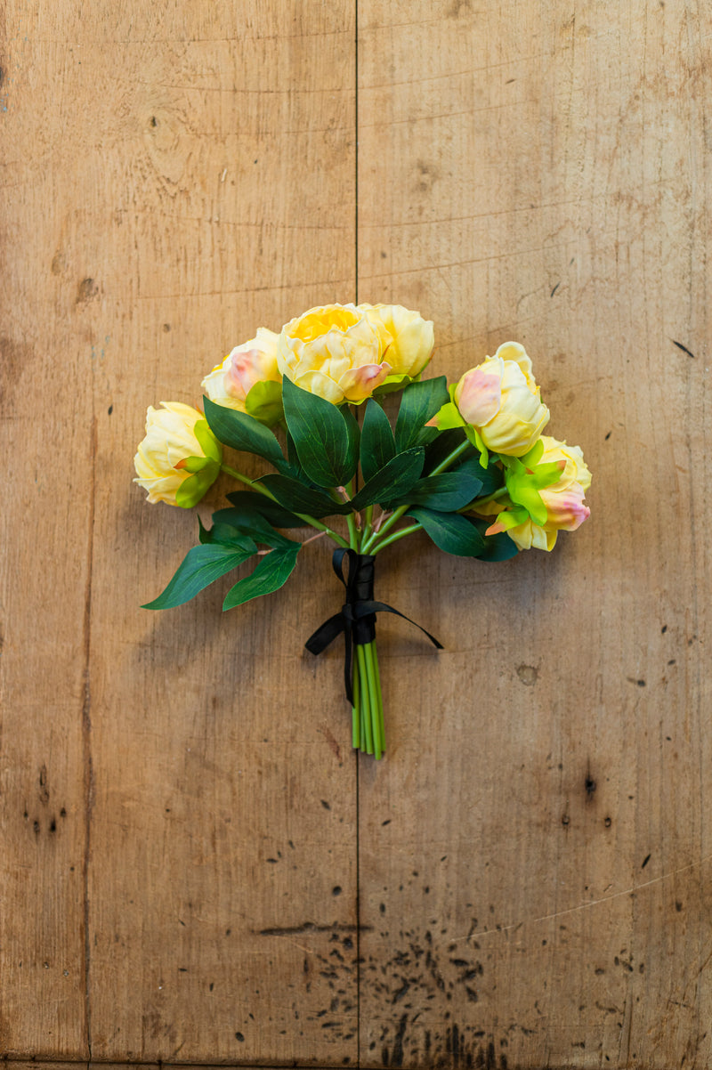 12" Yellow Real Touch Peony Bundle (6 Stem)