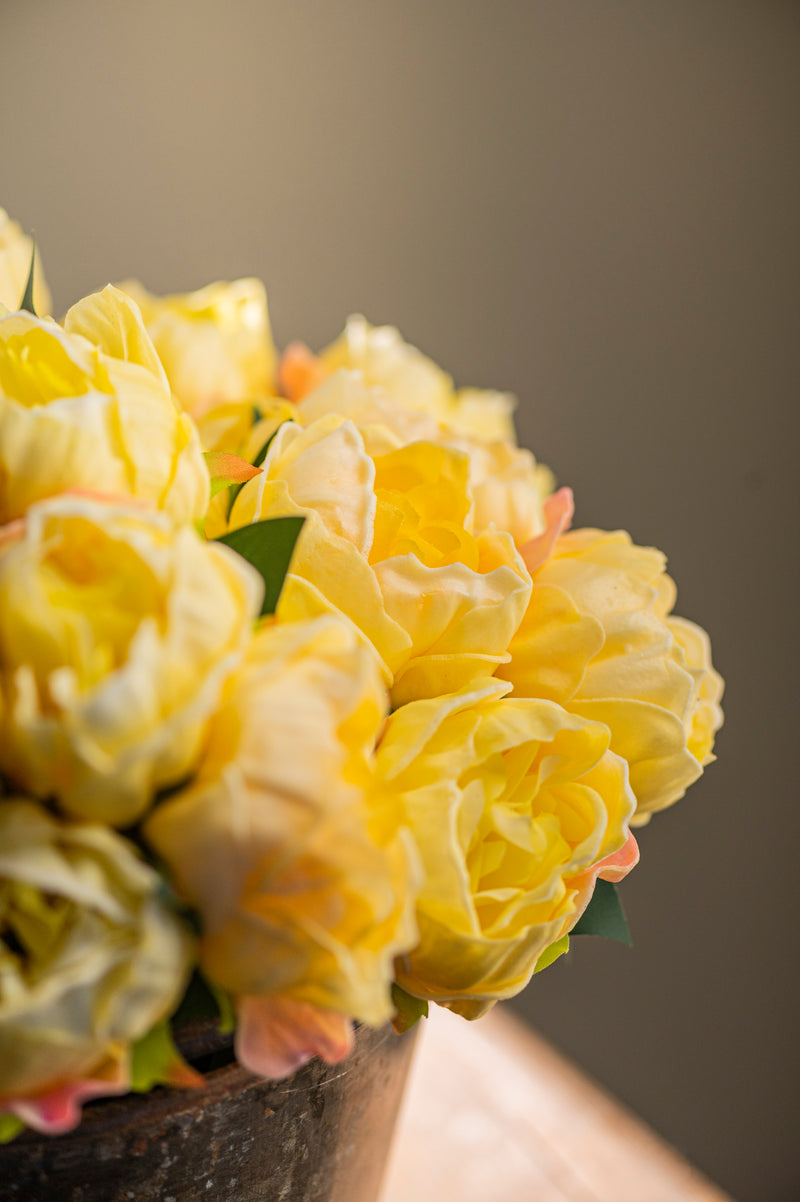 12" Yellow Real Touch Peony Bundle (6 Stem)