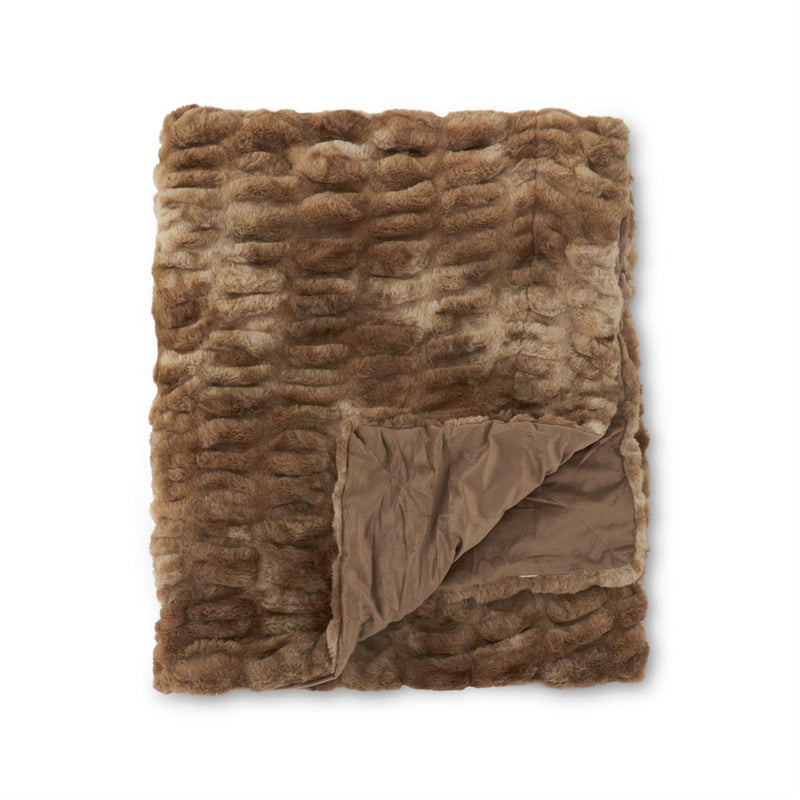 60 Inch Brown Ribbed Vegan Fur Throw Blanket