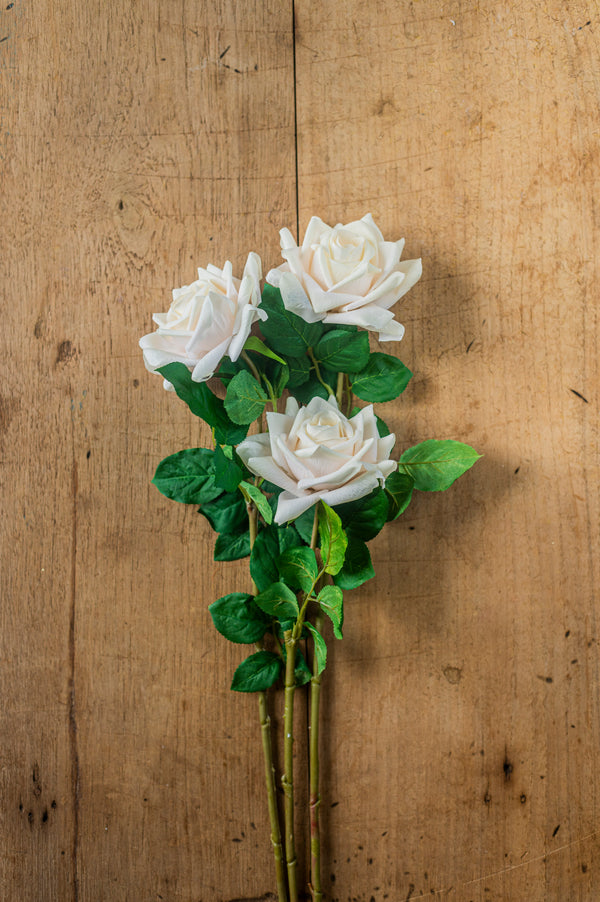 25" Cream White Real Touch Duchess Rose Stem