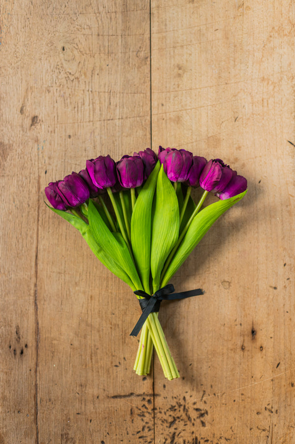 13" Dark Purple Real Touch Tulip Bundle (6 Stem)