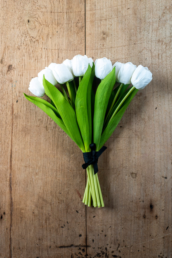 13" White Real Touch Tulip Bundle (6 Stem)