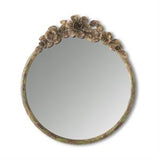 17.25" Rustic Metal Flower Topped Green Brown & Gold Round Mirror