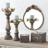 17.25" Rustic Metal Flower Topped Green Brown & Gold Round Mirror