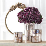 17.25" Rustic Metal Flower Topped Green Brown & Gold Round Mirror