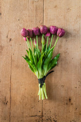 15" Purple Real Touch Tulip Bud & Bloom Bundle UV Protected (5 Stem