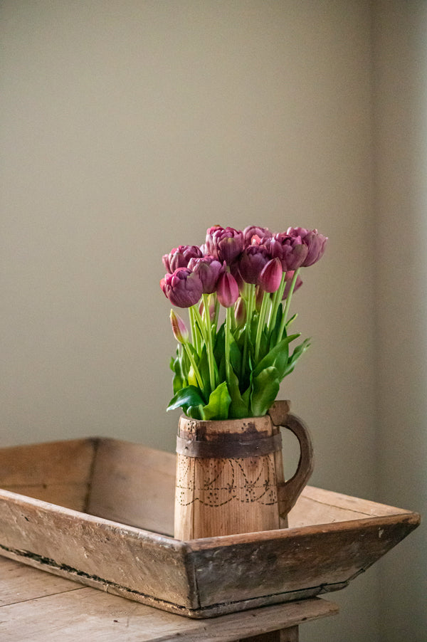 15" Purple Real Touch Tulip Bud & Bloom Bundle UV Protected (5 Stem