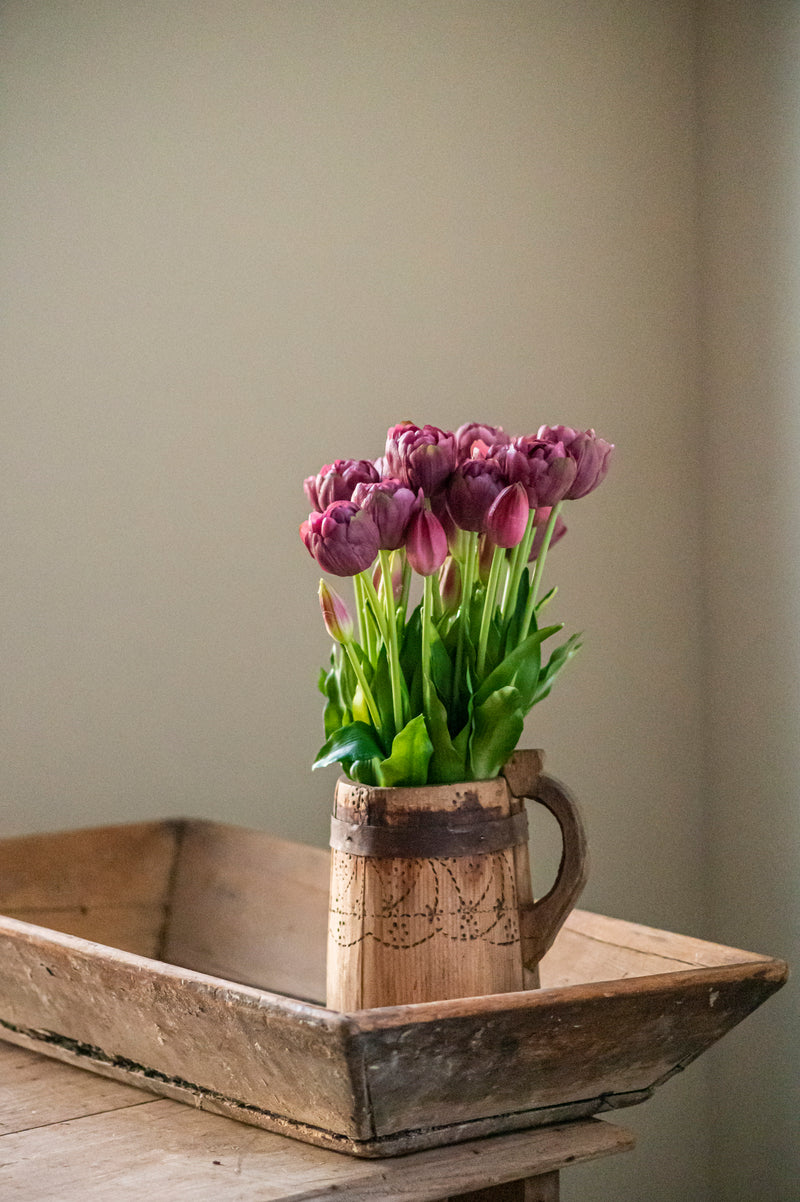 15" Purple Real Touch Tulip Bud & Bloom Bundle UV Protected (5 Stem
