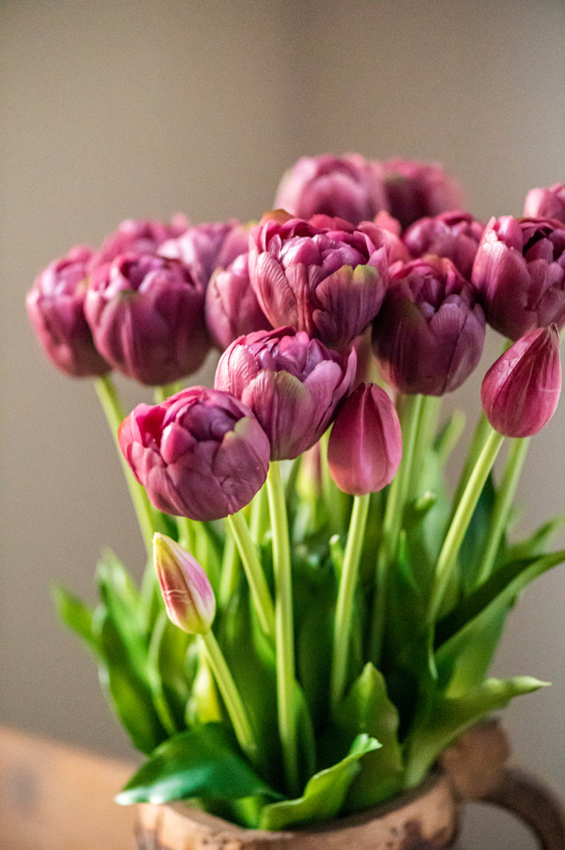 15" Purple Real Touch Tulip Bud & Bloom Bundle UV Protected (5 Stem