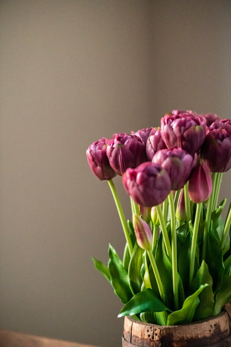 15" Purple Real Touch Tulip Bud & Bloom Bundle UV Protected (5 Stem