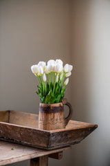 15" White Real Touch Tulip Bud & Bloom Bundle UV Protected (5 Stem)