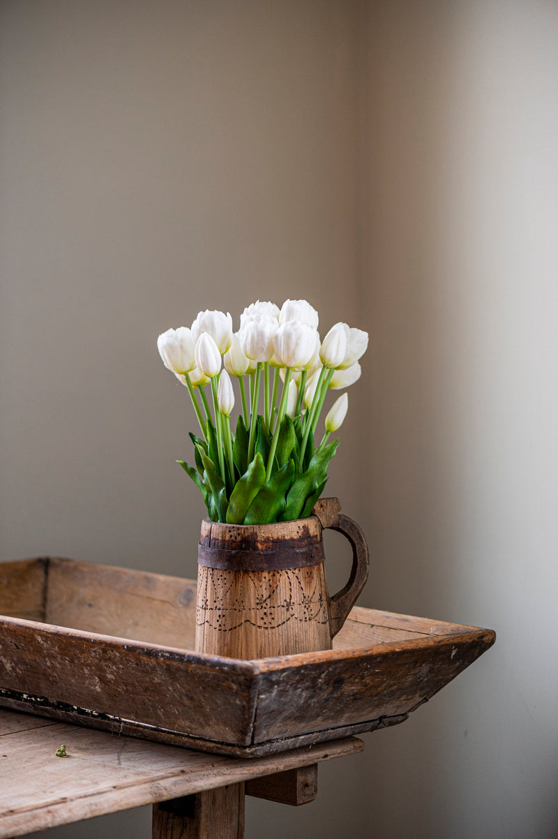 15" White Real Touch Tulip Bud & Bloom Bundle UV Protected (5 Stem)
