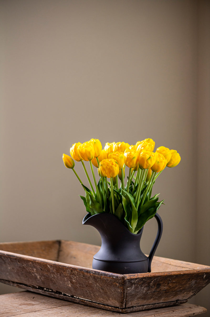 15" Yellow Real Touch Tulip Bud & Bloom Bundle UV Protected (5 Stem