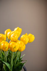 15" Yellow Real Touch Tulip Bud & Bloom Bundle UV Protected (5 Stem