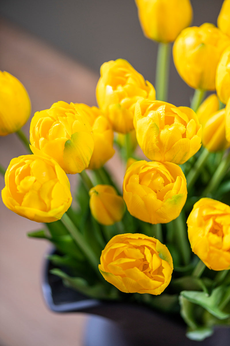 15" Yellow Real Touch Tulip Bud & Bloom Bundle UV Protected (5 Stem